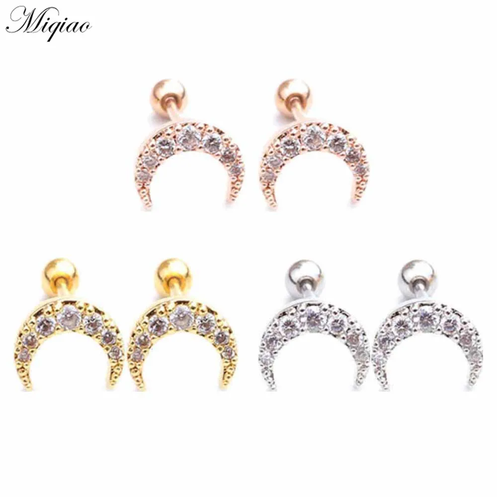 

Miqiao 5pcs Explosive Simple Diamond-studded Moon Straight Rod Ball Threaded Earrings Human Body Piercing Jewelry