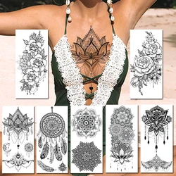 Black Henna Temporary Tattoos Sticker Realistic Fake Jewelry Mandala Flower Tattoos For Women Sexy Dreamcatcher Body Art Paper