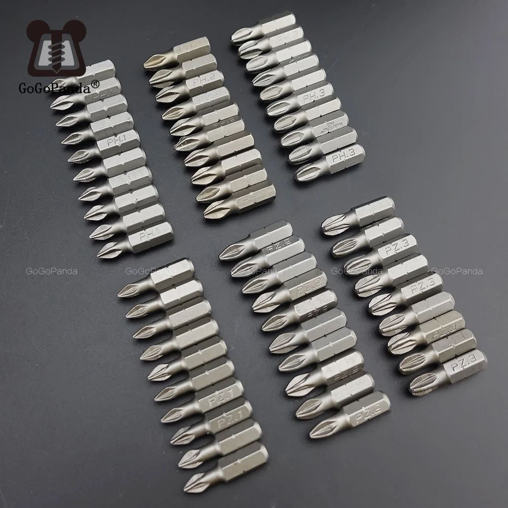 Gratis Pengiriman 10 Pcs/Lot 25mm Phillips Bit Hex Shirty Anti Slip Mata Obeng Magnetic Single Kepala PH1 / PH2 / PH3 PZ1 PZ2