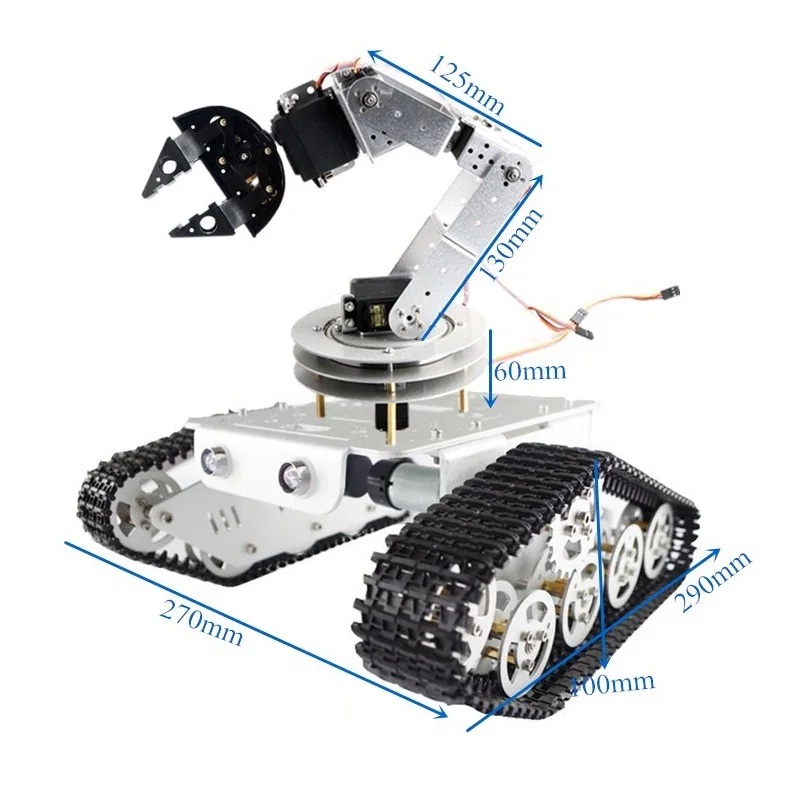 Plataforma móvel robótica rc chassi do tanque com 360 graus e 6dof metal robô braço e pinça arduino robô conjunto raspberry pi diy