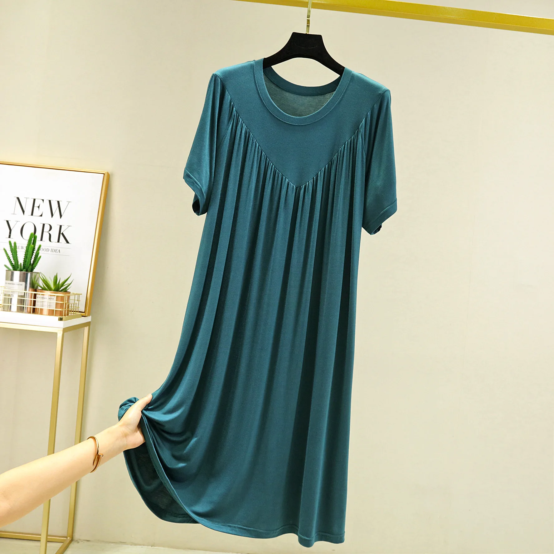 Kurzarm Modal Nacht Kleid Frauen Lose O Neck Nachthemd Weibliche Schlafen Kleidung Große Größe Homewear ladys Nachthemden