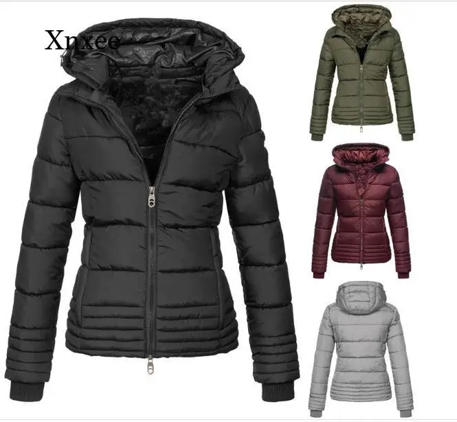 Warm Zipper Hooded Parka Winter 2021 Fashion Korean Version Women/girl Pure Color Casual Slim Cotton-Padded Clothes Jacket