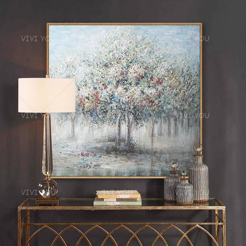 Handmade Muted Floral Woodland Canvas Art, Hand Painted Misty Nature Oil Painting, Vintage Farmhouse Entryway Decor