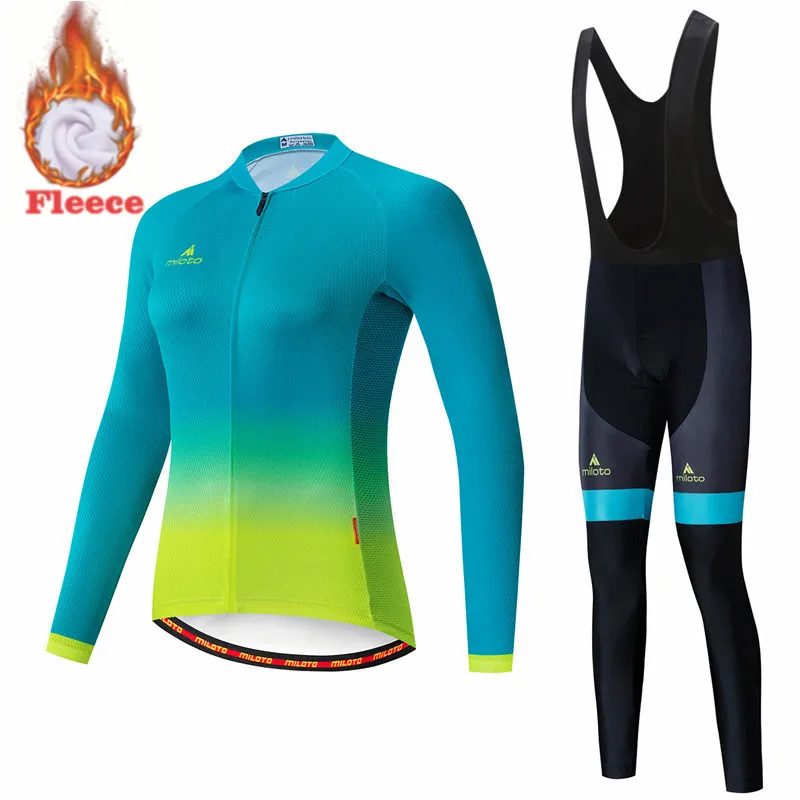 MILOTO-Long Sleeve Cycling Clothing for Women, Winter Jersey Sets, Thermal Fleece, Bicycle Uniform, Breathable, Quick Dry