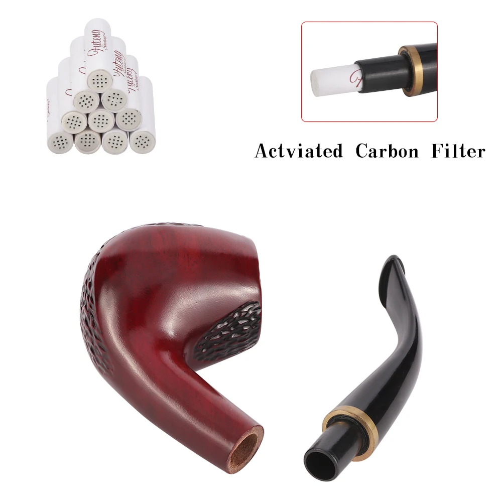 Super Smoking Tobacco Pipe Set Classic Wooden Tobacco Red Sandalwood Pipe Chimney Filter For Smoking  Accessories