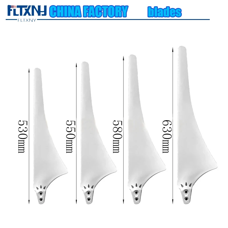 

FLTXNY 530mm 550mm 580mm 630mm Nylon Blade for Horizontal Wind Turbine Generator Windmill Triangle Shape Blades With Hub Hood