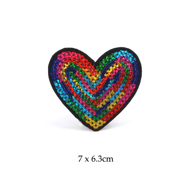 1Pc Sequin Heart Patch Iron on Clothing Red Black colorful Sticker for Clothes Jeans Appliques Coat Pants Badge Sewing Patches