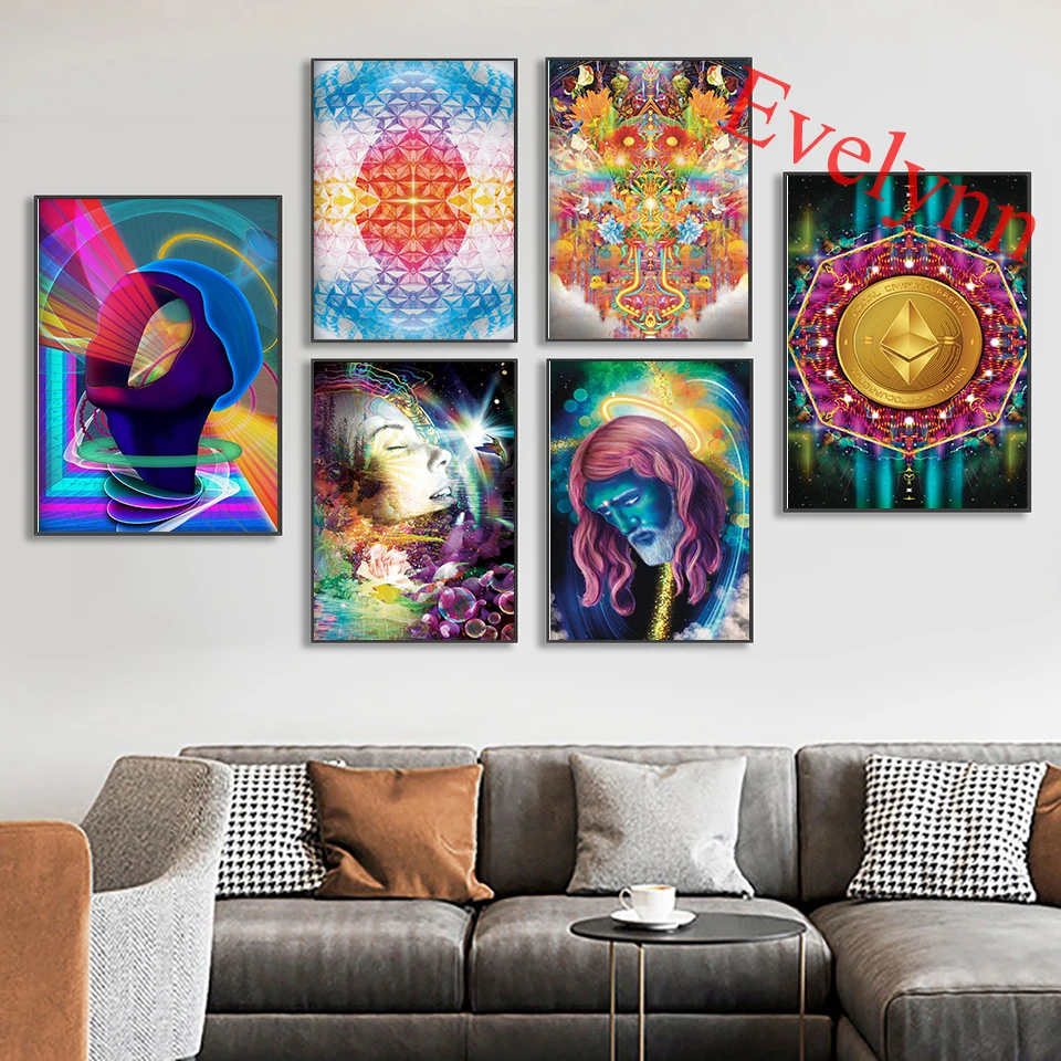 

Visionary Art-Psychedelic Poster,Sacred,Cryptocurrency Art,Spiritual Energy Art,Jesus,Gradient,Home Decor Canvas Wall Art Prints