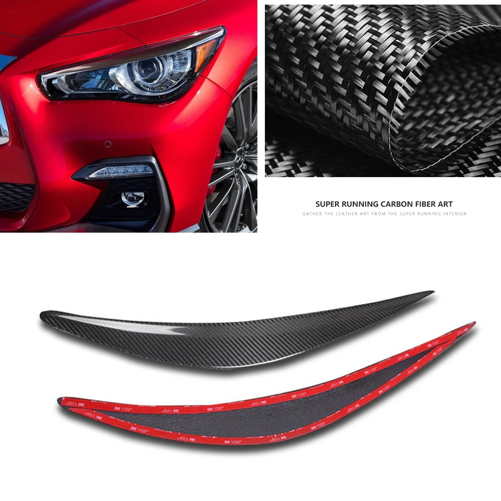 

Headlight Eyebrow Trim For INFINITI Q50 S 2014-2023 Carbon Fiber Front Head Light Lamp Cover Car Headlamp Eyelid Brow Sitcker