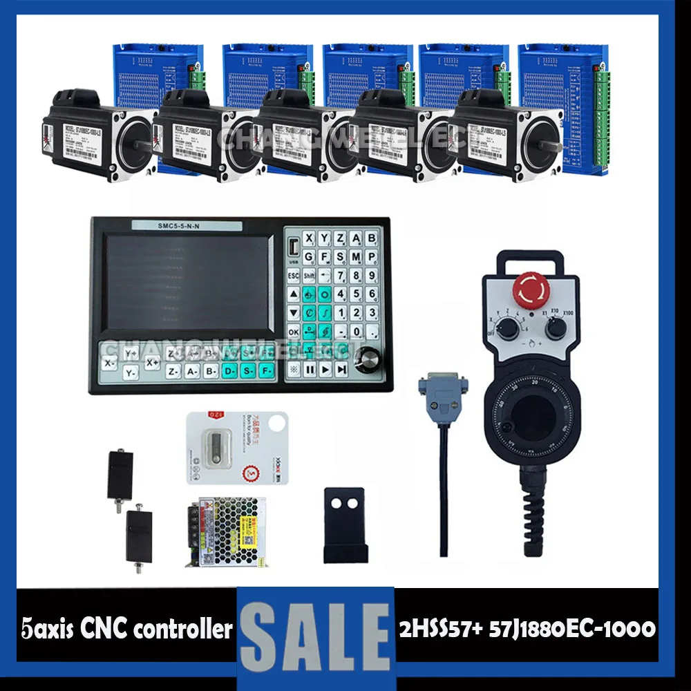 2022 New 5-axis Cnc Controller Kit Smc5-5-n-n 500khz G Code 2n.m Stepping Servo Motor Driver 2hss57+ 57j1880ec-1000 With Mpg