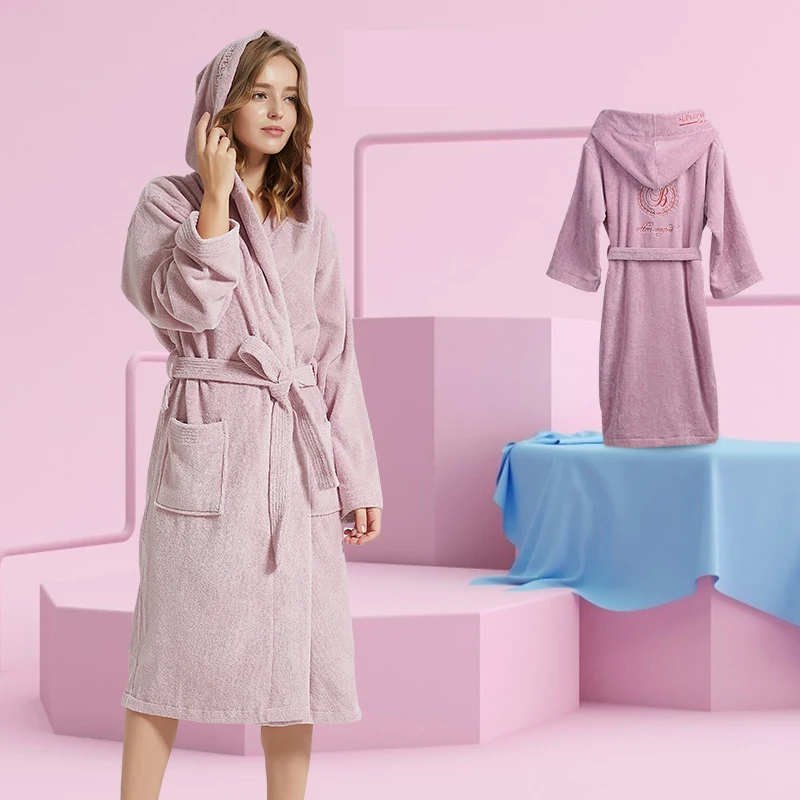 

Winter Bath Robe Women Dressing Gown Men Warm Thick Towell Long Bathrobe Plus Size Mens Cozy Robes Hooded Sleepwear Home Wear