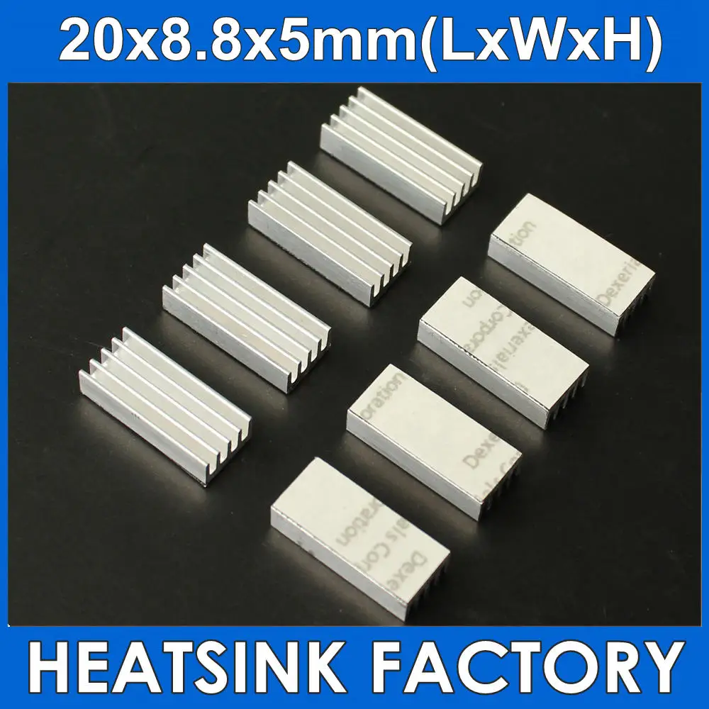 30pcs 20x8.8x5mm Aluminum Heatsink Radiator Cooling Cooler With Thermal Adhesive Double Sided Tape Pad