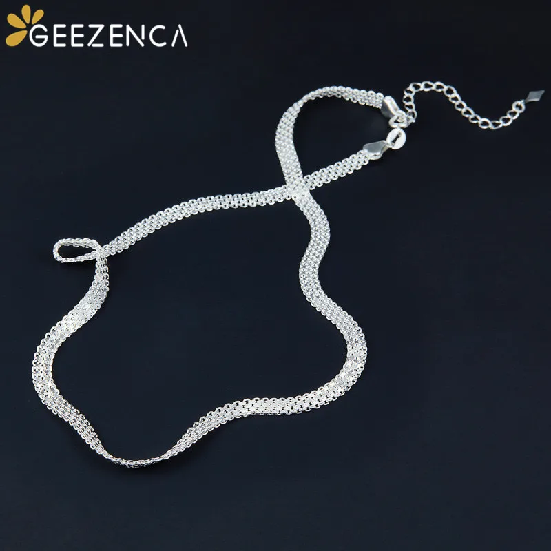 GEEZENCA Shinny S925 srebrny łańcuszek na zbiornik błyszcząca bransoletka Choker naszyjnik moda w stylu Vintage tkany łańcuszek do obojczyka 2021