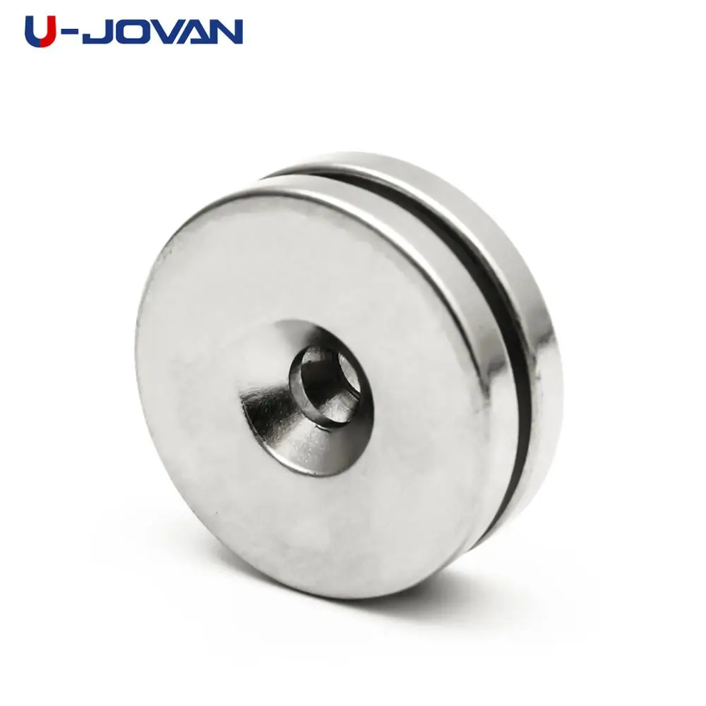 U-JOVAN 2pcs 35x5mm Hole 6mm N35 Round Countersunk Strong Neodymium Magnet Rare Earth Ring Magnets 35*5-6mm