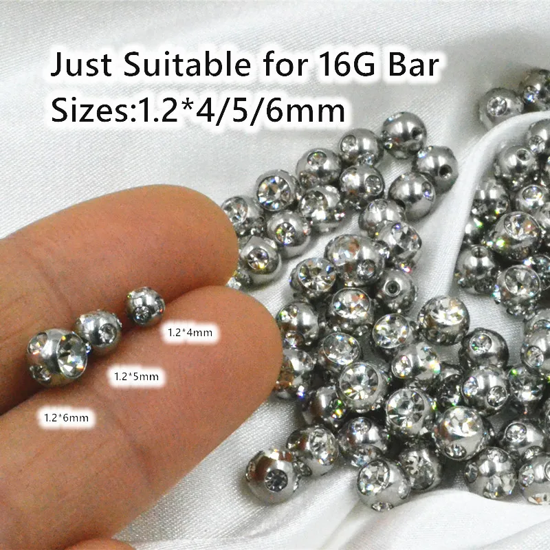 

Lot50pcs Crystal Gems 16Gx4/5/6mm Balls Replacement Body piercing jewelry For Lip/Eyebrow/Tongue/Navel Body Piercing Accessory