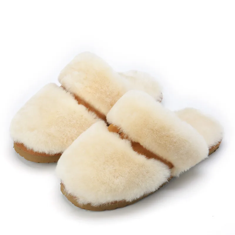 Women Slippers Natural Sheepskin Home Slippers Winter Women Indoor Slippers Fur Slippers Wool Flip Flops Slipper Lady Home Shoes