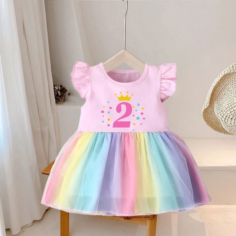 Girls Happy Birthday Number 1-4 Princess Dress New Summer Kid Girls Dresses Children Birthday Party Clothing Birthday Present