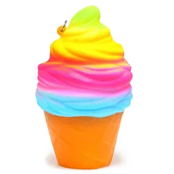 Colorful Squishy Rainbow Ice Cream Slow Rising Bread Bun Cake Sweet Scented Phone Strap Squeeze Toy Kid Gift 9.5*6 CM