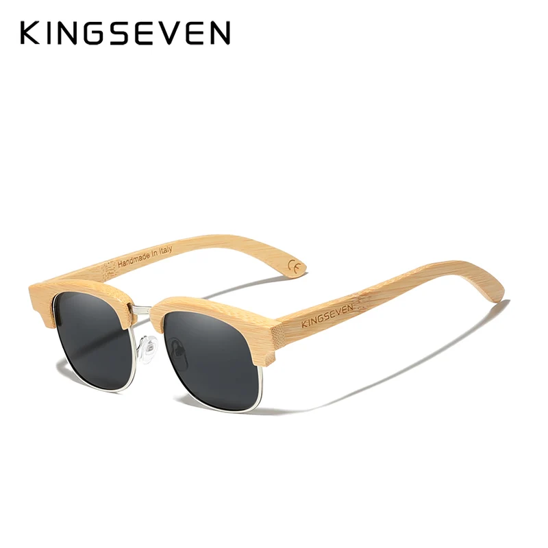 KINGSEVEN New Retro Bamboo Natural Male Sunglasses Polarized Wooden Spring Hinge UV400 Protection Oculos De Sol Feminino G5916