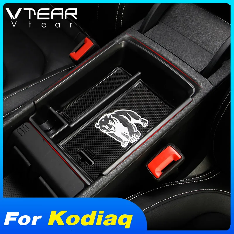 Vtear For Skoda Kodiaq car storage box container holder stowing tidying central tray clapboard accessories decoration interior