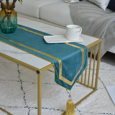 2022 Royal Velvet Table Runner Party Long Table Cover Luxury Simple Plain Color Blue Pink Green Soft Fabric Desk Decorating