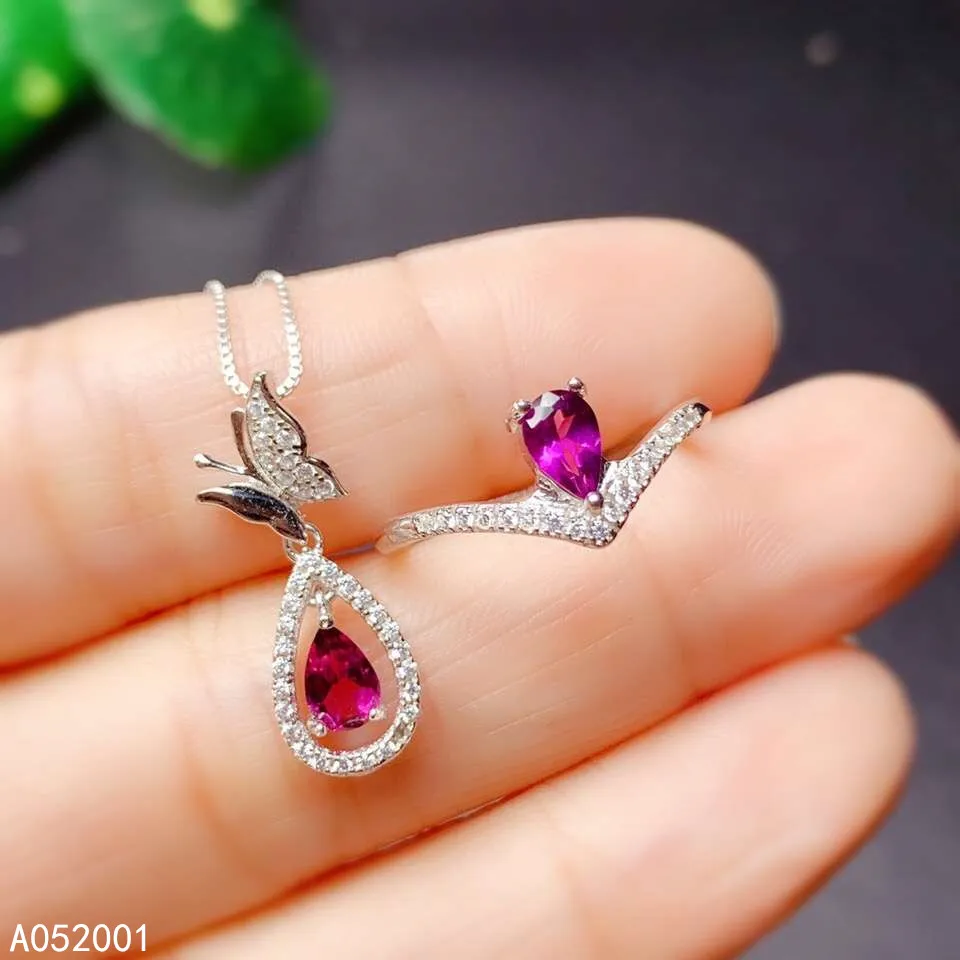 KJJEAXCMY fine jewelry natural garnet 925 sterling silver women pendant necklace chain ring set support test lovely