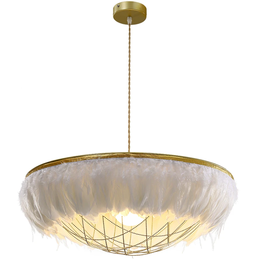 Nordic White Feather Pendant Lights Bedroom Warm Fashion Art Modern Living Room Restaurant Design Study Hanging Lights Lighting