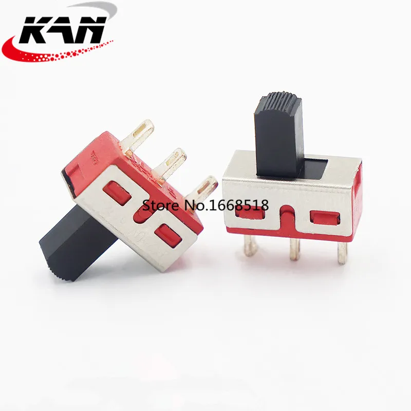 50pcs 2-speed high-current toggle switch 3-foot vertical 3A250V high-current slide switch SS-12E07 red bottom straight handle