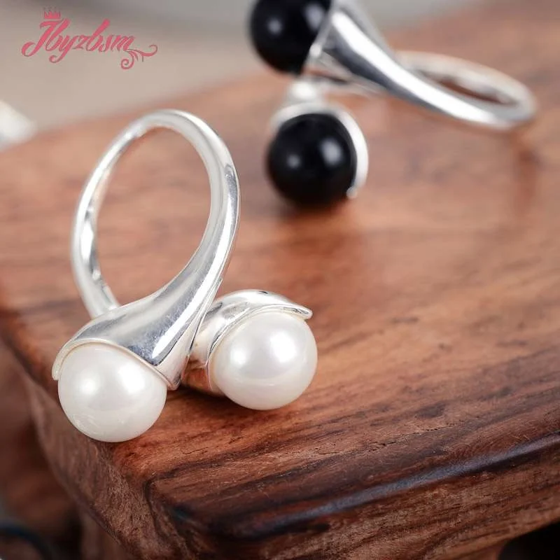 

10mm Round Beads Gem Stone White Tibetan Silver For Lady Party Trendy Fashion Ring 1 Pc #7-#9,Send Random Size,Free Shipping