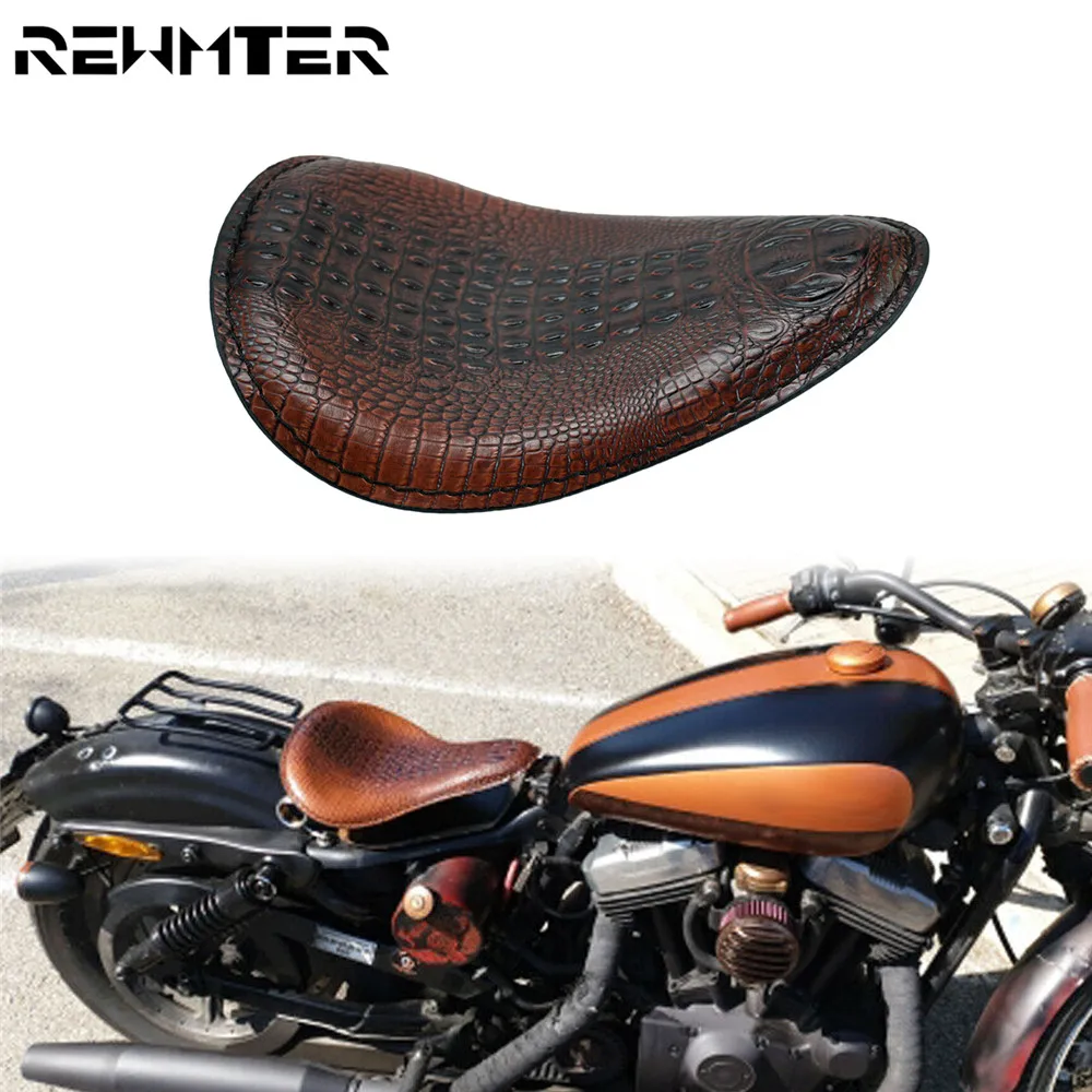 

Motorcycle Solo Driver Seat Brown Alligator Leather For Harley Bobber Chopper Sportster XL 1200 883 Dyna Touring Road Glide