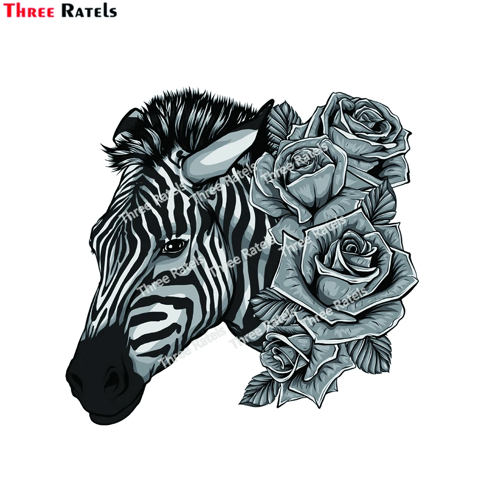 Three Ratels E600 Zebra Head With Red Roses Personalized Creative Scratch Stickers Vinyl Decals Decals