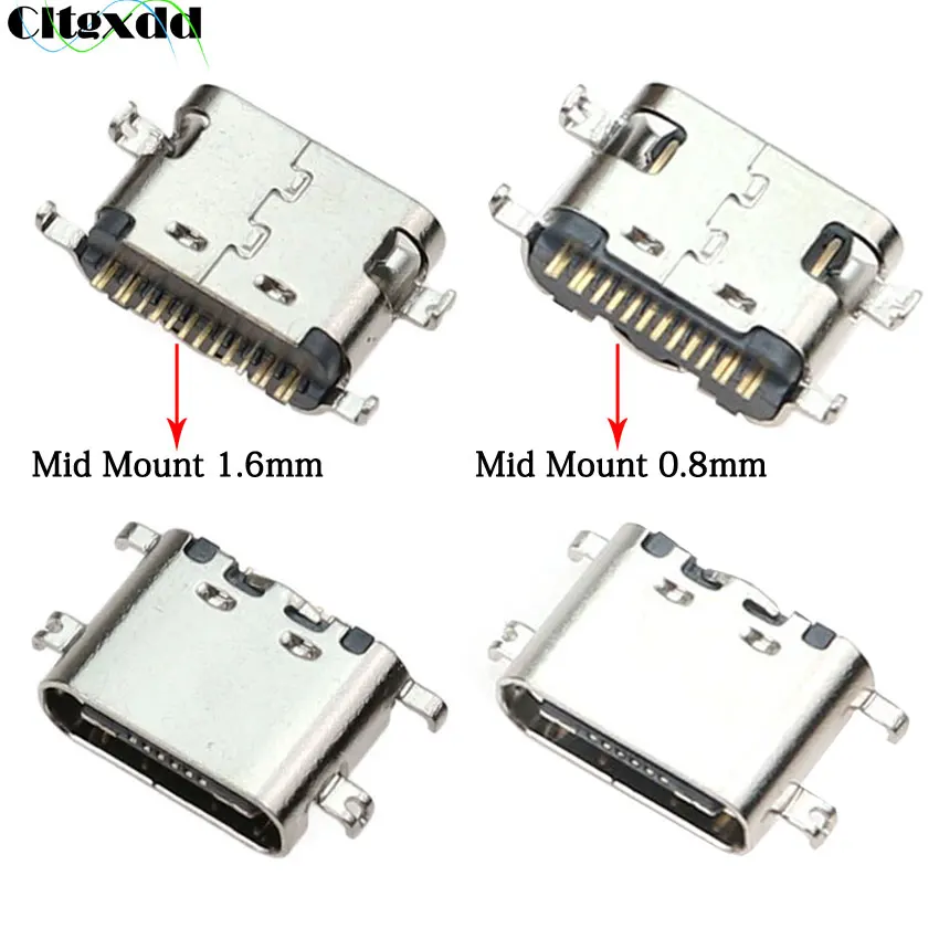 

Cltgxdd 2PCS USB 3.1 SMT Type C Connector Mid Mount 0.8MM 1.6MM 16Pin Female Socket Charging Port For Charger Adapter DIY Type-C