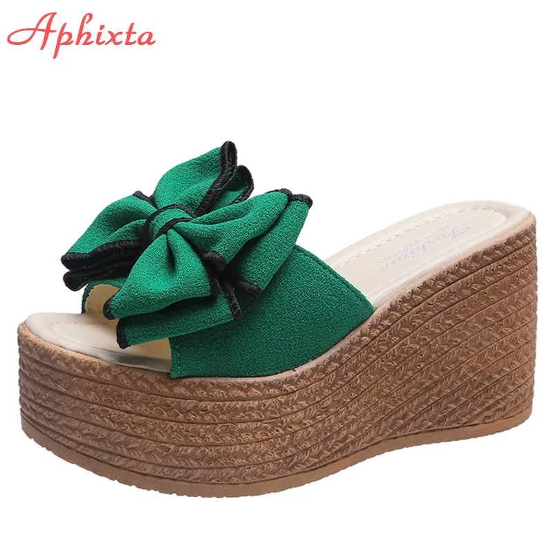 Aphixta 9cm Heels Slides Women\'s Shoes Woman Slippers Flip Flops Wedge Platform Shoes Woman Beach Slippers Zapatos Mujer