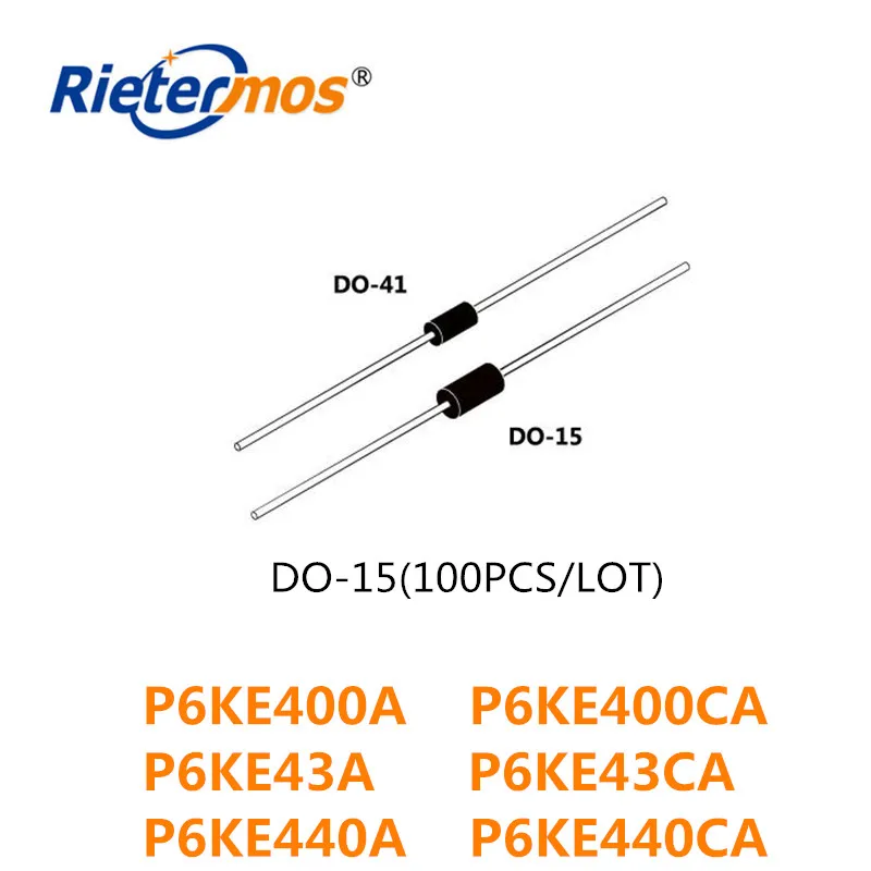 100 piezas DO-15, P6KE400A, P6KE400CA, P6KE43A, P6KE43CA, P6KE440A, P6KE440CA, DO-204AC de alta calidad