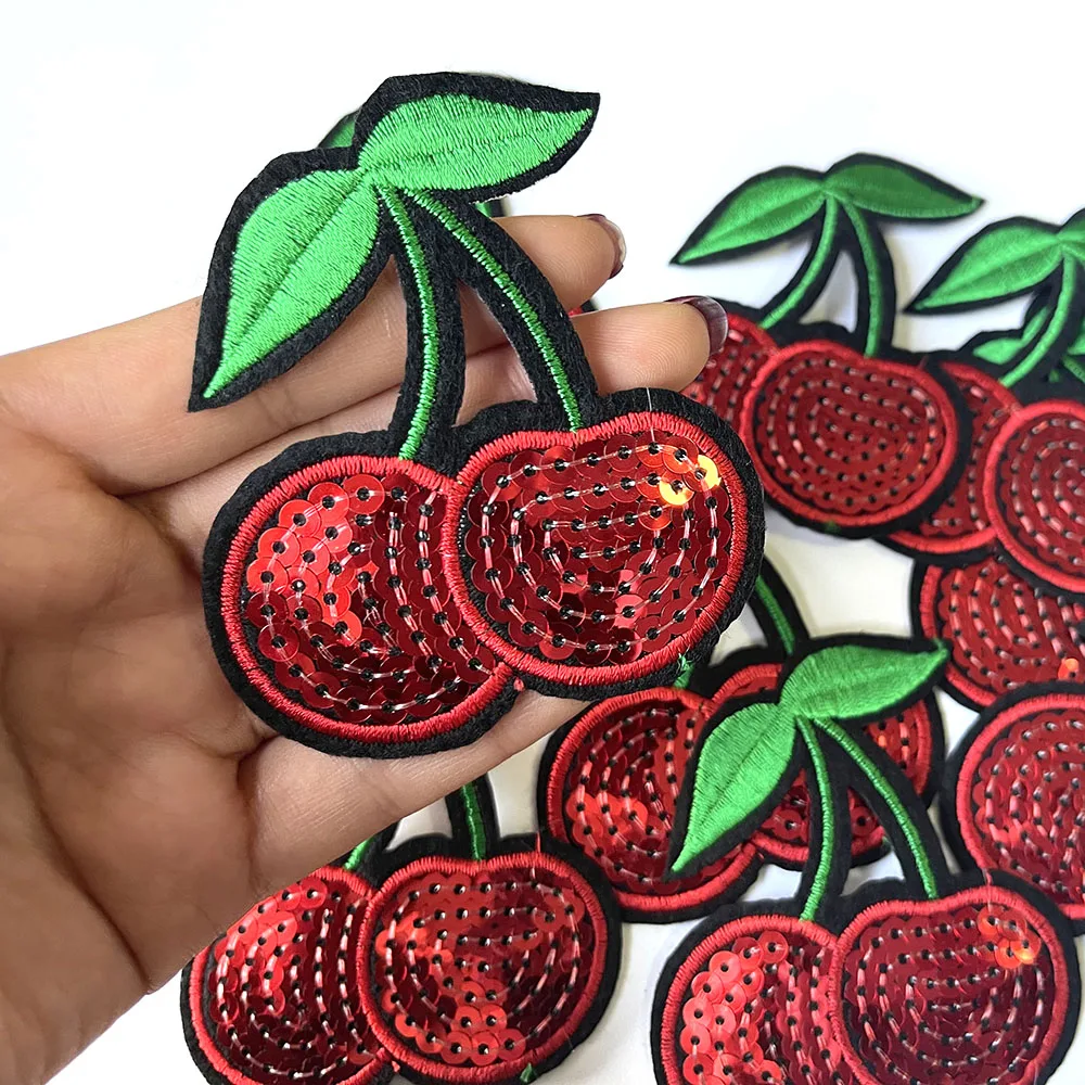 10pc Cherry Sequin Patch Beaded Applique Appliques Embroidered Iron On Patches For Clothing Parches Bordados Ropa