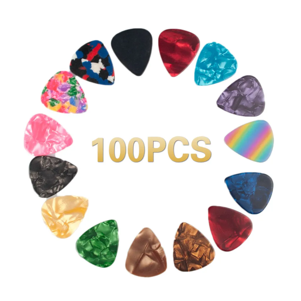 

100PCS Guitar Picks Plectrum Colorful Celluloid Thin Guitar Picks 0.46mm/0.71mm/0.96mm Thickness Pick Box Guitar Accessories