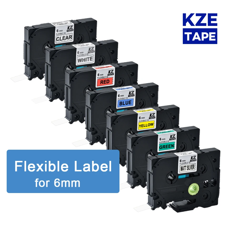 KZE 6mmFX111/411Flexible Cable Label Tapes Compatible Brother Tze-FX211 Multicolor Laminated  tape for P-touch label printers