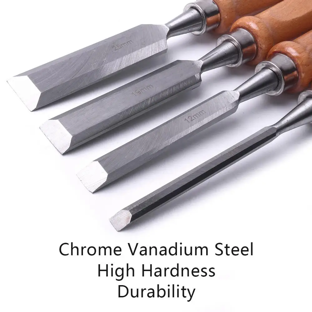 1pc 6mm 12mm 19mm 25mm Flat Chisels Chrome Vanadium Steel Woodworking Chisels Tool Hand DIY Wood Carving Chisel Gouge