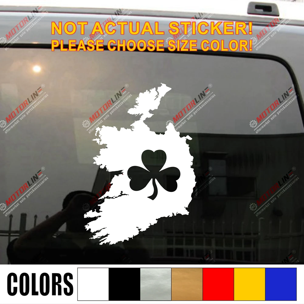 Flag Map of Ireland shamrock Clover Decal Sticker Car Vinyl pick size die cut no background