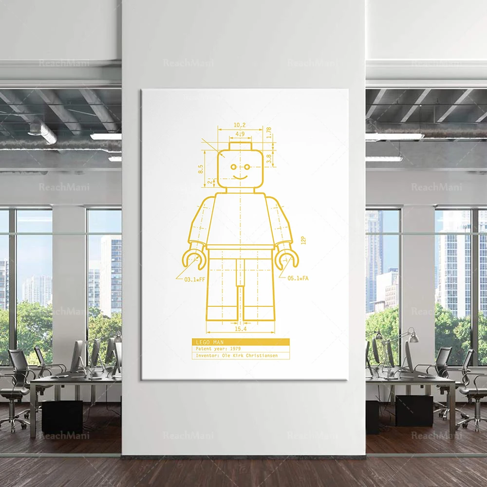 Building block robot poster. Appearance design patent. Industrial poster laminate design icon unique gift for children