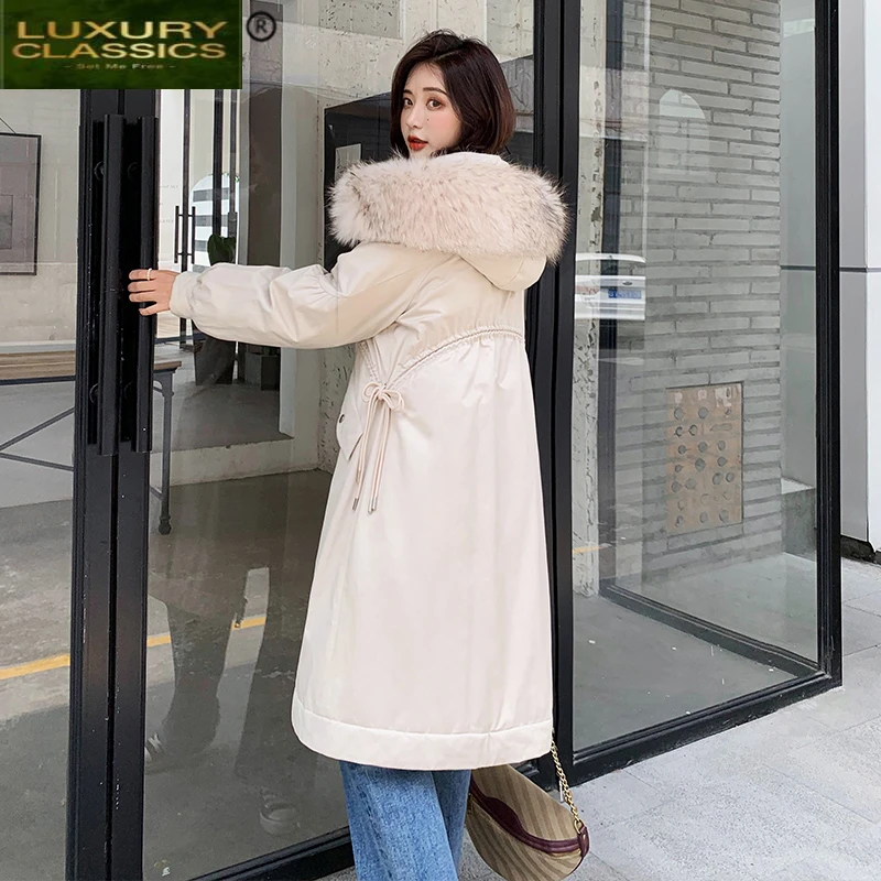 

Duck Women Down Parka Down Jackets Female Winter Coat 2021 New Long Hoody Natural Raccoon Fur Overcoat Plus Size 19R02135