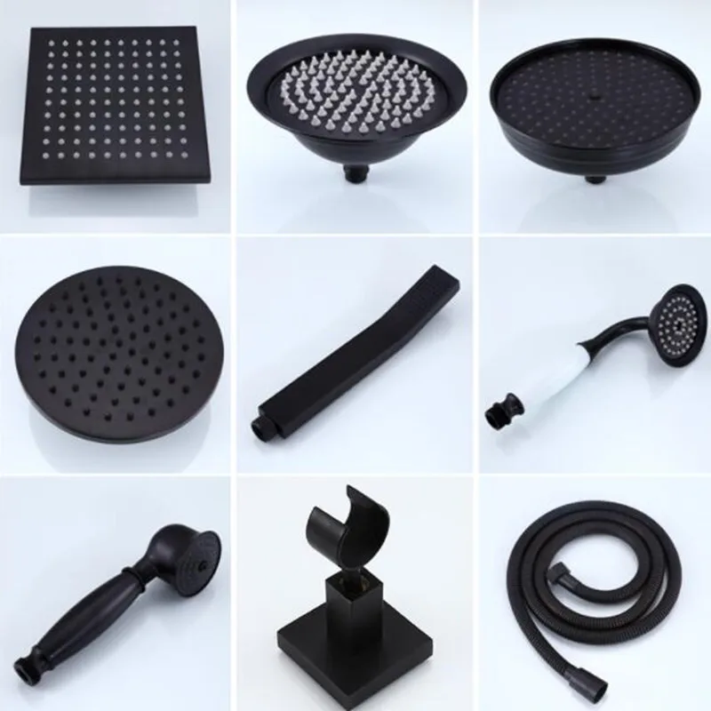 Black Brass rainfall Shower Head Wall Mounted Showerheads water save handheld  Faucet accessories