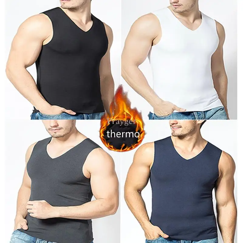 Los hombres de invierno ropa interior térmica Tops cuerpo chaleco sin mangas Invisible termo calentador