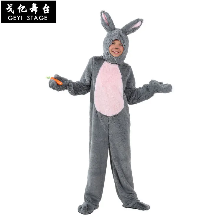 Deluxe Für Kinder Bodys Tier Winter Warme Kaninchen Kleidung Kind Grau Bunny Kostüm Cosplay Halloween Thema geburtstag Nette heißer