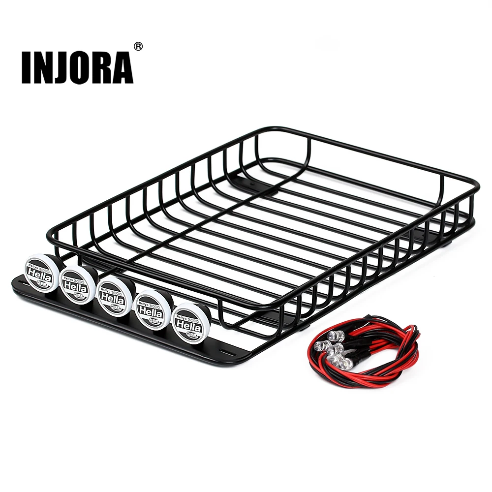 INJORA 232*145mm metalowy bagażnik dachowy z 5 diodami LED dla 1/10 zdalnie sterowany samochód gąsienicowy TRX-4 Axial SCX10 90046 SCX10 III AXI03007