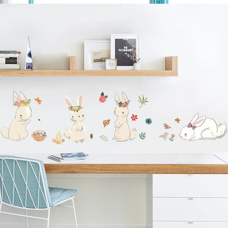 

Cartoon Bunny Wall Stickers Kids Room Background Decoration Home Mural Baby Bedroom Nursery Cute Rabbit Decor Beautify Wallpaper