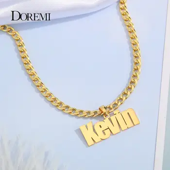 DOREMI 5毫米古巴鏈訂製名字項鍊,個性化不銹鋼古英語字母鍍金項鍊吊墜銘牌禮品 10 最佳銷售 客製化項鍊 - №6