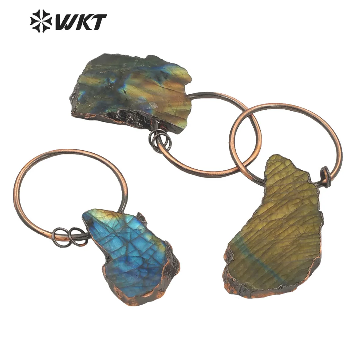 WT-P1680 Wholesale Fashion Antique copper electroplated Labradorite pendant natural irregular slice stone bohemian pendant