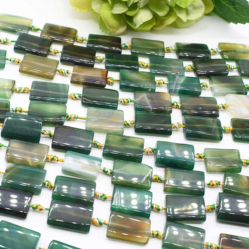 

2strands/lot Natural emerald green rectangle Agates smooth stone beads For DIY Necklace Jewelry Making Loose 15" Free Shipping