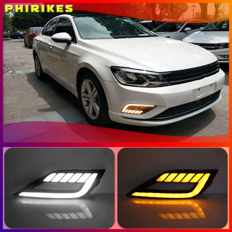 

2 pcs For Volkswagen Lamando 2015-2017 LED DRL Daytime Running Light Daylight driving yellow turn Signal lamp